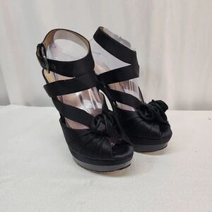 JOAN & DAVID Size 8.5 Davaleria Black Platform Ankle Strap Sandals Heels Stilett
